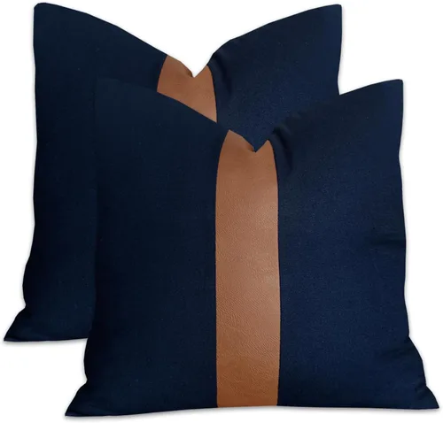 Vista 14 de Juego de 2 fundas de almohada negras y marrones de 18 x 18 pulgadas, fundas de almohadas modernas con rayas estilo granja para sofá, sala de estar