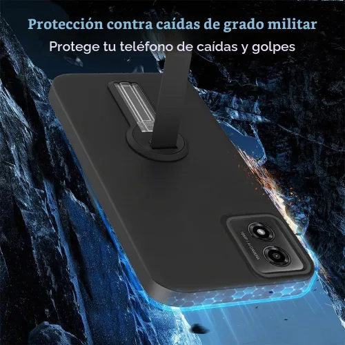 Vista 7 de Motorola Moto G24/E14/G04/G04s - Funda con protector de pantalla de cristal, soporte plegable giratorio de 360°, funda protectora de TPU