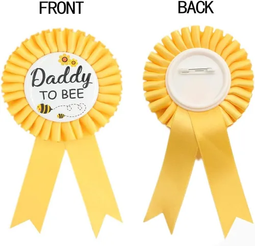 Vista 4 de HAPPYLAND - Pin de insignia de hojalata para baby shower de abejas amarillas para mamá y papá para mamá, juego de fiesta de revelación de género