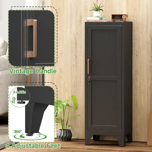 Vista 5 de Taquillas de metal para empleados, armario pequeño de 46 pulgadas de alto, armario vertical de acero de 1 puerta alta con estantes, gabinete