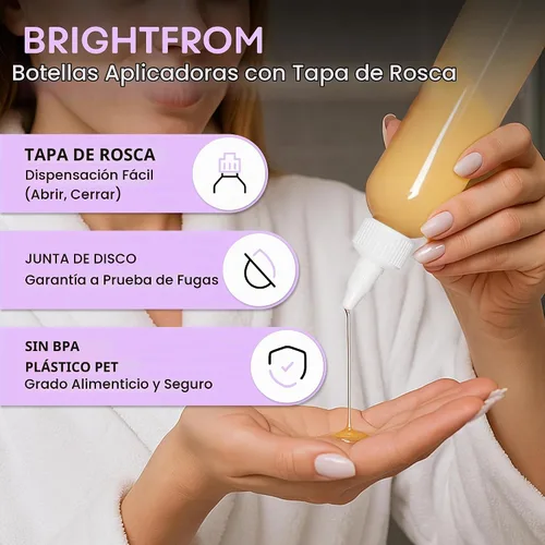 Vista 2 de BRIGHTFROM Botellas aplicadoras con tapa giratoria, plástico transparente de 8 onzas sin BPA, vacías, exprimidas, recargables, boquilla