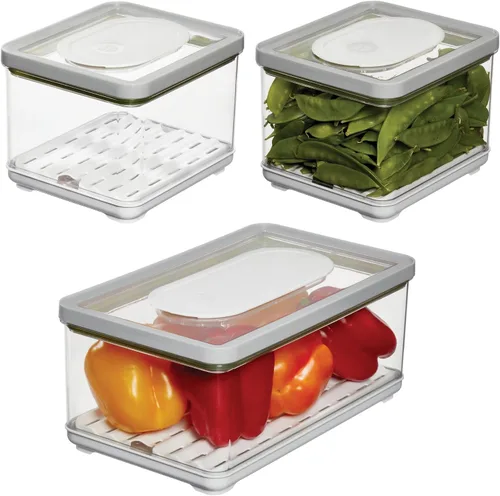Vista 6 de iDesign - Papelera pequeña para nevera con bandeja de drenaje extraíble y tapa, color gris Removable Drainage Tray