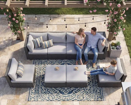 Vista 63 de NICESOUL Juego de muebles de patio de ratán extra grande con mesa para fogata de gas y propano, 29.3 pulgadas, respaldo alto, cómodos conversaciones