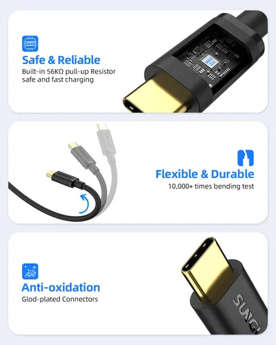 Vista 6 de SUNGUY Cable USB C Android Auto de 0.5 pies/6 pulgadas, 10 Gbps USB C 3.1 Gen 2 Transferencia de datos, cable USB A a USB C CarPlay de carga rápida