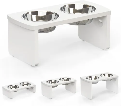 Vista 12 de Cuencos elevados para perros, cuenco elevado de bambú para perros y gatos pequeños, con 2 cuencos de acero inoxidable