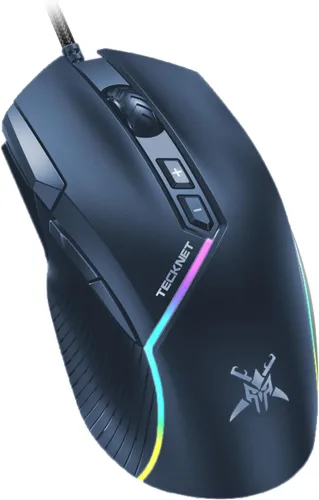 Vista 8 de TECKNET Ratón para juegos con cable, 12,800 DPI con sensor óptico, 8 botones programables, 13 modos retroiluminados RGB, diseño ergonómico, ratones