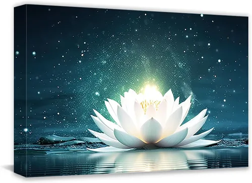 Vista 10 de QIXIANG Lienzo decorativo para pared, diseño de flor de loto, arte para pared, diseño de loto blanco, spa, meditación, yoga, decoración de sala