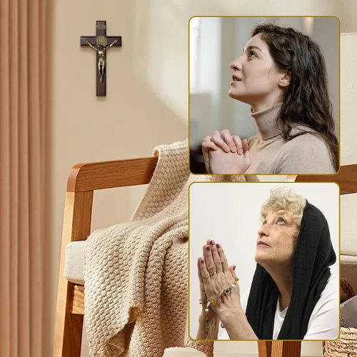 Vista 6 de KUXBET Cruz de Madera de Pie de 5 Pulgadas Crucifijo Pequeño - Cruz Crucifijo de Jesucristo para Colgar en la Pared para Mesa o Pared Decoración