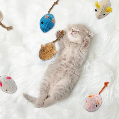 Vista 4 de Mozeat Lens Paquete de 8 ratones de juguete para gatos, juguetes interactivos para gatos, ratones de peluche, juguetes de gato con hierba gatera