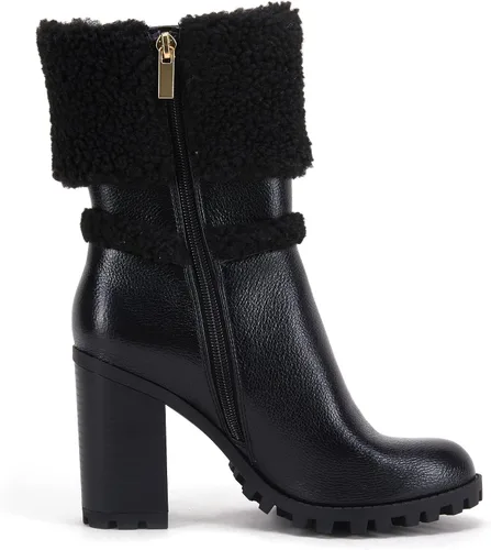 Vista 3 de VETASTE Women's Lug Sole Ankle Boots Classy Elegant Chunky Heel Rounded Toe Soft Leather Plush Lined Side Zip Winter Wide Calf Boots