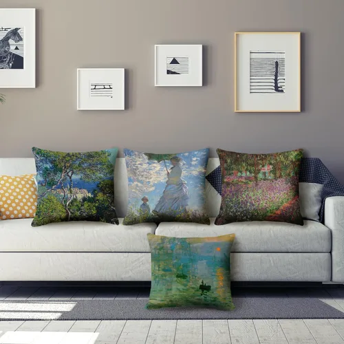 Vista 5 de Claude Monet - Juego de 4 fundas de almohada de pintura de 18 x 18 pulgadas, fundas de almohada cuadradas decorativas para sofá, auto