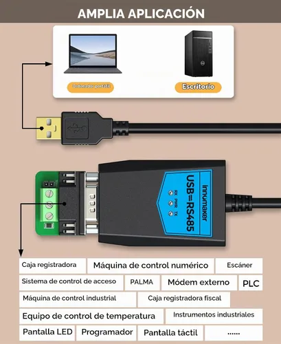 Vista 3 de Adaptador de convertidor USB 2.0 a RS485 de grado industrial, basado en chipset FTDI, protección ESD, aislamiento de señal y energía, soporte
