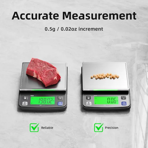 Vista 3 de Báscula de gramo digital Polit de 13 lb/6 kg, 0.02 oz para piezas pequeñas Bandeja de acero inoxidable, función de recuento de piezas, pies