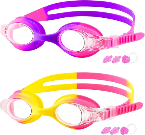 Vista 9 de COOLOO Gafas de natación para niños de 3 a 15 años, paquete de 2 gafas de natación para niños con cubierta para la nariz, sin fugas, antiniebla