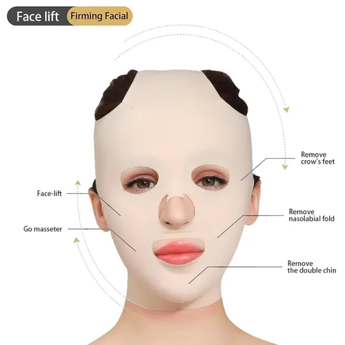 Vista 3 de Correa adelgazante facial, máscara adelgazante facial, correa de barbilla tridimensional en forma de V, cinturón adelgazante que elimina la flacidez