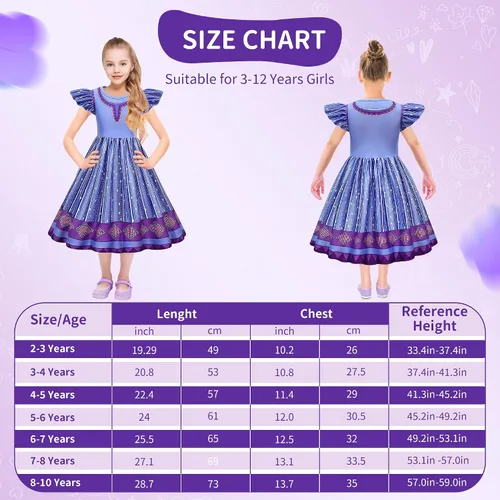 Vista 5 de Tibeha Wish Movie Asha Princess Costume for Girls, Kids Cosplay Christmas Party Dress Up Outfits