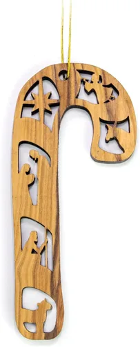 Vista 7 de Adornos de madera de olivo de Tierra Santa, adorno de pesebre de madera con bombilla 2D, pastores y ángeles, adornos de Navidad cristianos de 2 x 4