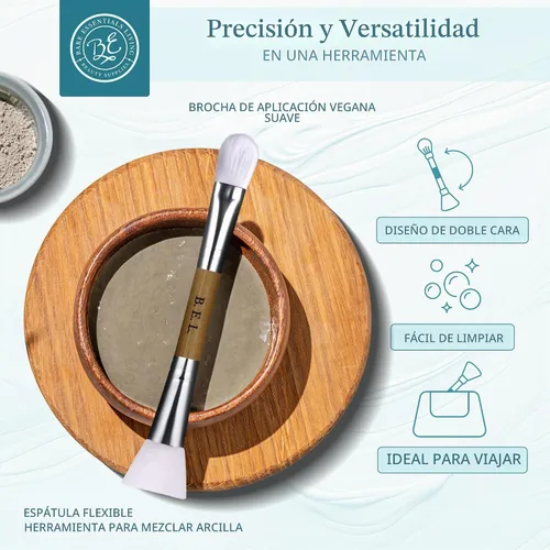 Vista 2 de Bare Essentials Living - Cepillo para mascarilla facial de arcilla (1 paquete, bambú), herramienta doble aplicadora de máscara facial de silicona