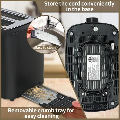Vista 6 de SEEDEEM Tostadora de 2 rebanadas, tostadora de pan con pantalla LCD, 7 ajustes de sombra, tostadora de ranuras extra anchas de 1.4 pulgadas