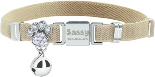 Vista 21 de Collares elásticos de seguridad personalizados para gatos con campana, collares elásticos personalizados con láser para niñas, niños, gatos