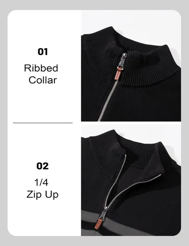 Vista 17 de MAGCOMSEN Suéteres de algodón con cremallera de 1/4 para hombre, suéter tipo polo, a rayas, para otoño e invierno, sudaderas cálidas