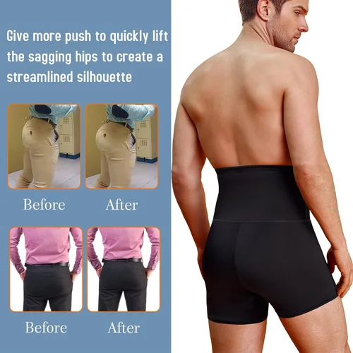 Vista 4 de TAILONG Pantalones cortos de control de abdomen para hombre, ropa interior adelgazante de cintura alta, moldeador de cuerpo, sin costuras, faja