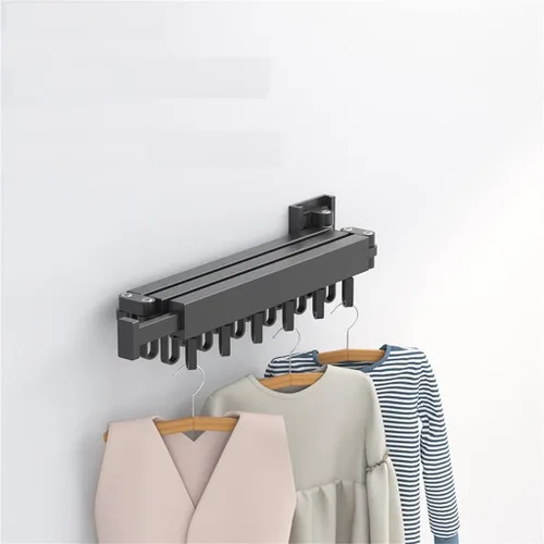 Vista 5 de Percha de ropa plegable para montaje en pared, estante de secado de tela retráctil para interiores y exteriores, ahorro de espacio de aluminio