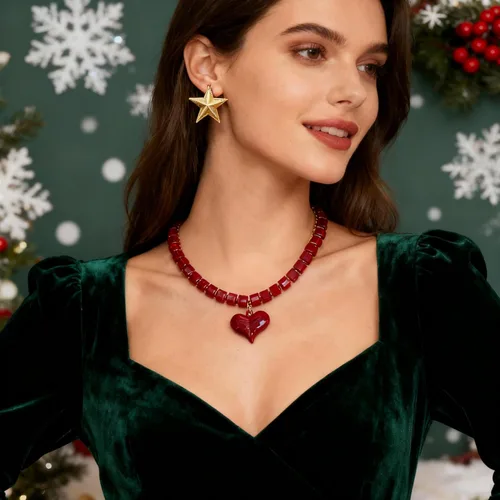 Vista 3 de YUJIE - Collar de corazón grueso para mujer, collar de corazón exagerado con cadena de cuentas acrílicas