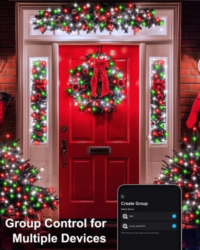 Vista 7 de Luces de Hadas Inteligentes Paquete de 2 Total 66 Pies 200 Luces LED de Cadena Parpadeantes con Control Remoto y APP, Luces de Árbol de Navidad USB