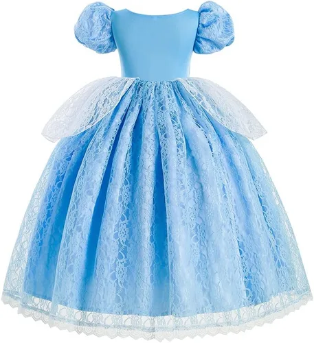 Vista 4 de Vestido de cumpleaños de princesa Cenicienta para niñas, disfraz de Halloween, concurso de Navidad, fiesta de baile con accesorios