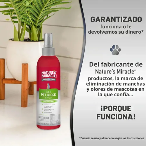 Vista 6 de Nature's Miracle Advanced Platinum Spray Repelente Pet Block para Gatos, 8 Onzas, Ayuda de Entrenamiento para Interiores para Gatos