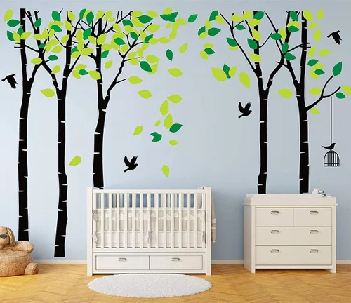 Vista 5 de Calcomanía de pared de árbol de la selva gigante para pared, vinilo extraíble, arte mural para habitación de los niños, guardería, dormitorio, sala
