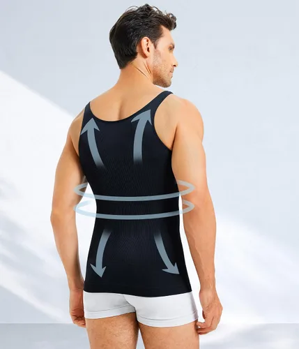 Vista 4 de MOLUTAN Camiseta de compresión para hombre, camiseta sin mangas para adelgazar, chaleco de control de abdomen