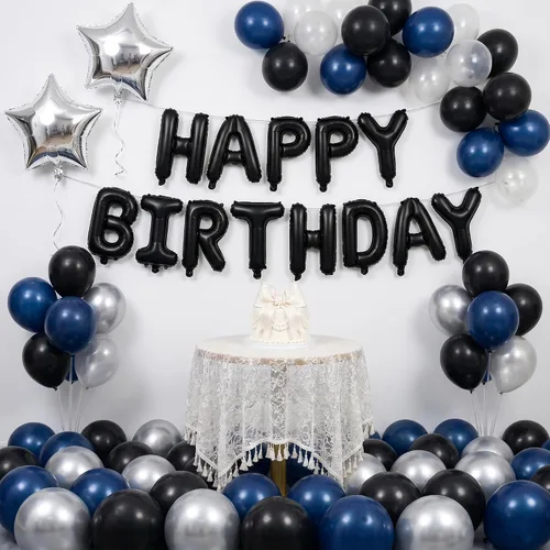 Vista 3 de TONIFUL Pancarta de Globos Negros de Feliz Cumpleaños de 16 Pulgadas con Letras de Papel de Aluminio Mylar, Cartel Banderín Reutilizable