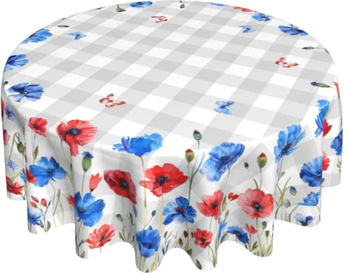 Vista 63 de Giwawa Mantel de Mesa Redondo con Bandera de EE. UU., Mantel Americano con Estrellas, Mariposas, Círculo, 152 cm. Mantel del 4 de julio, Día