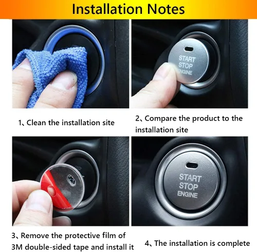 Vista 5 de Great luck - Juego de calcomanías de aluminio para interruptor de arranque y parada del motor, 2 piezas, color azul para Mazda 3 (2019-2020 2021)