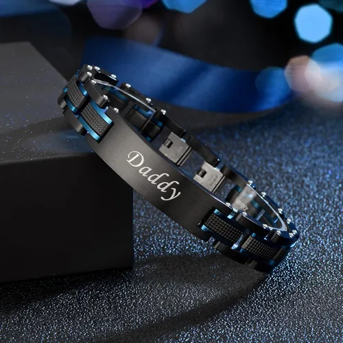 Vista 11 de Holizaly Pulsera curvada para hombre, chapado en iones negro y azul, regalos negros para hombres y mujeres, cumpleaños, día de San Valentín, joyas