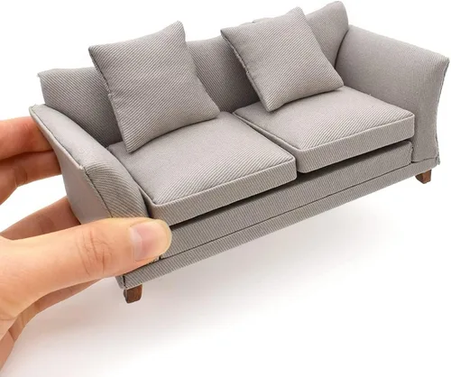 Vista 7 de iLAND Muebles modernos para casa de muñecas en escala 1/12 de sofá en miniatura para sala de estar de casa de muñecas (terciopelo azul oscuro)