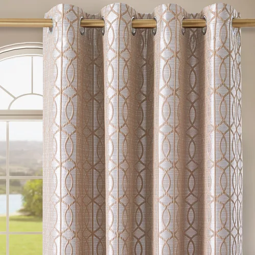 Vista 10 de Cortinas de patrón geométrico jacquard 100% opacas beige y plateado, 42 pulgadas de ancho y 63 pulgadas de largo, 2 paneles con aislamiento térmico