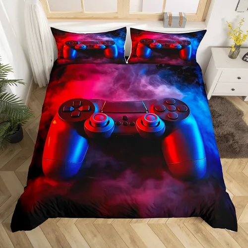 Vista 22 de Erosebridal - Juego de ropa de cama gamer para niños, tamaño matrimonial, decoración de habitación de juegos, funda de edredón hexagonal de panal
