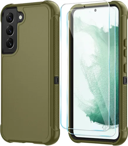 Vista 7 de SunStory Funda 3 en 1 para Samsung Galaxy S22 con protector de pantalla Verde Armada (ArmyGreen)