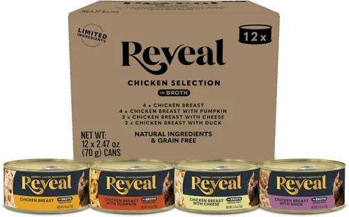 Vista 14 de Reveal Variedad de pollo en caldo húmedo para gatos, 3 sabores paquete