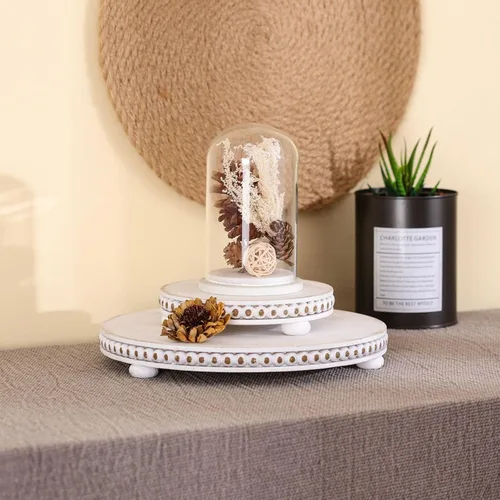 Vista 5 de 2 elevadores de madera para decoración con cuentas de pedestal de madera para encimera de cocina, elevadores rústicos para exhibición, decoración