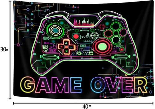 Vista 3 de Bzhilja Tapiz Temático de Juego con Luz Negra, Tapiz de Pared UV Reactivo para Arte de Pared de Juegos para Chicos, Hombres, Niños, Tapiz de Arte