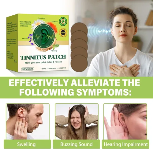 Vista 4 de Alivio de tinnitus para oídos zumbidos, 50 parches de alivio de tinnitus, apoya el ruido del oído y el alivio de zumbidos, mejora la comodidad