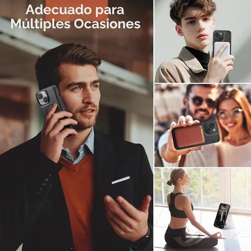 Vista 9 de Funda para iPhone 13 con soporte compatible con Magsafe de piel sintética delgada y poliuretano termoplástico duradero a prueba de caídas, soporte