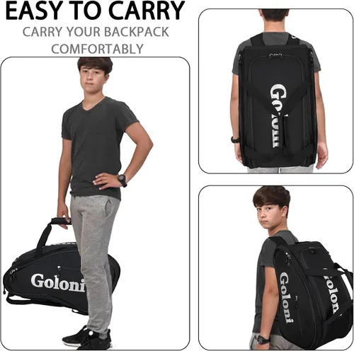 Vista 7 de Goloni Pickleball Bag Padel Racket Backpack Large Capacity for Men Women Separate Waterproof Shoes Compartment Pickleball Accessories -Thermal