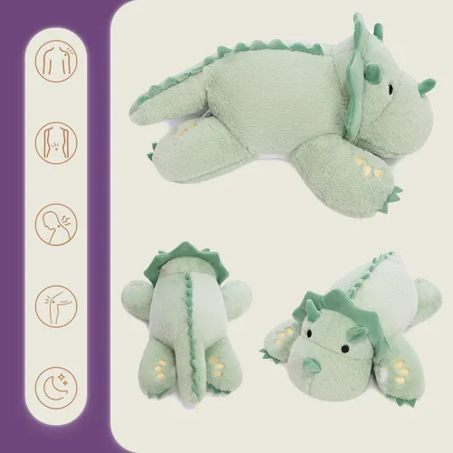 Vista 4 de KOWSI® Almohadilla térmica de felpa Triceratops con peso de 1.4 libras para Triceratops verde claro