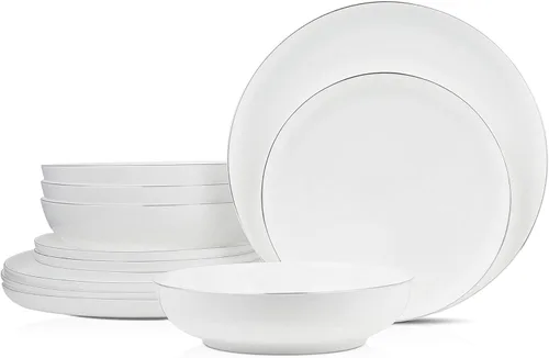 Vista 8 de Stone Lain Gabrielle Bone - Juego de vajilla de porcelana, servicio de 12 piezas para 4, color blanco sólido