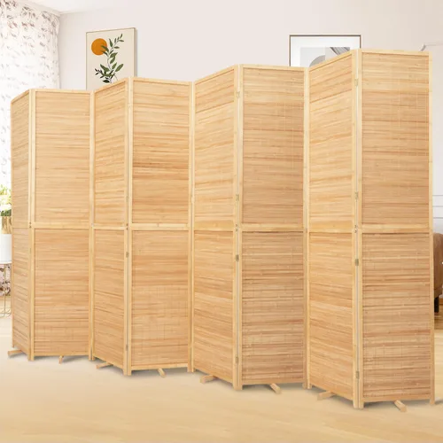Vista 13 de Divisor de pared de bambú de 6 paneles, 106 pulgadas de ancho x 67 pulgadas de alto, diseño plegable con base extra estable, pantalla divisora